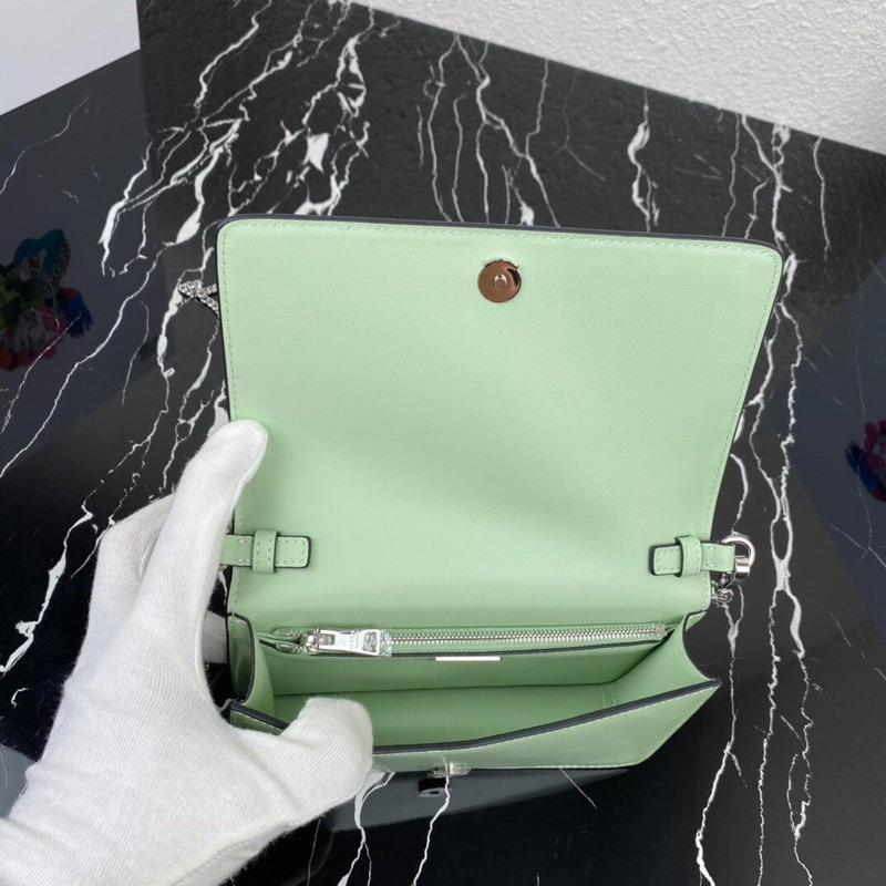 Pra*a shiny leather shoulder bag green