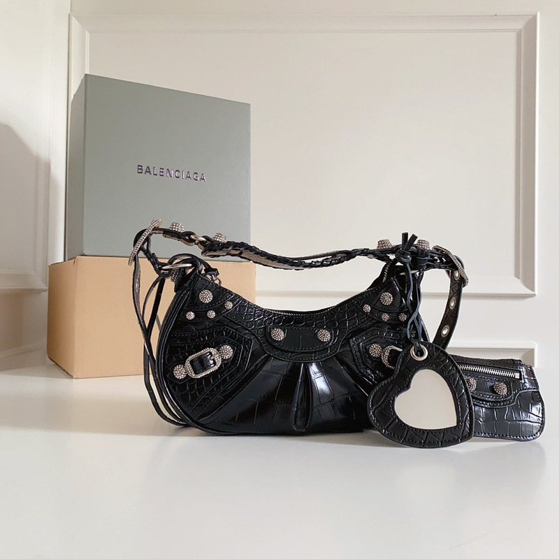 Ba*len*cia*ga le cagole leather crystal shoulder bag black