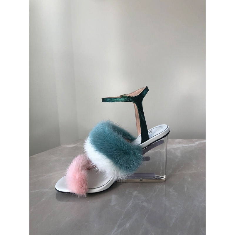 F**di first mink heels in blue and pink