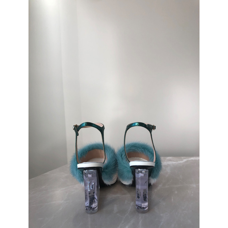 F**di first mink heels in blue and pink