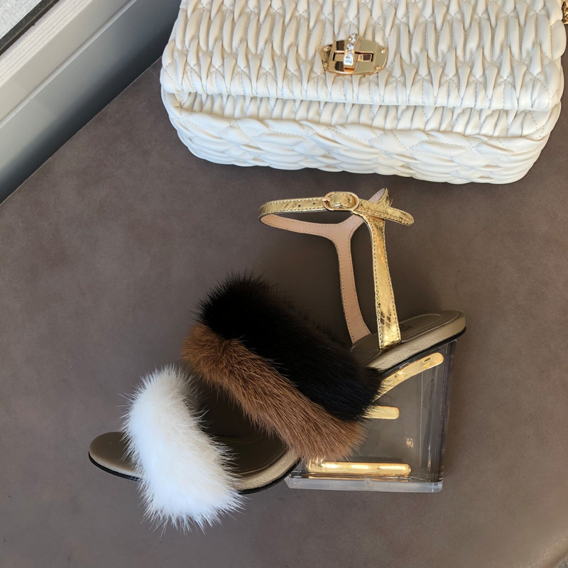 F**di first mink heels in brown and white