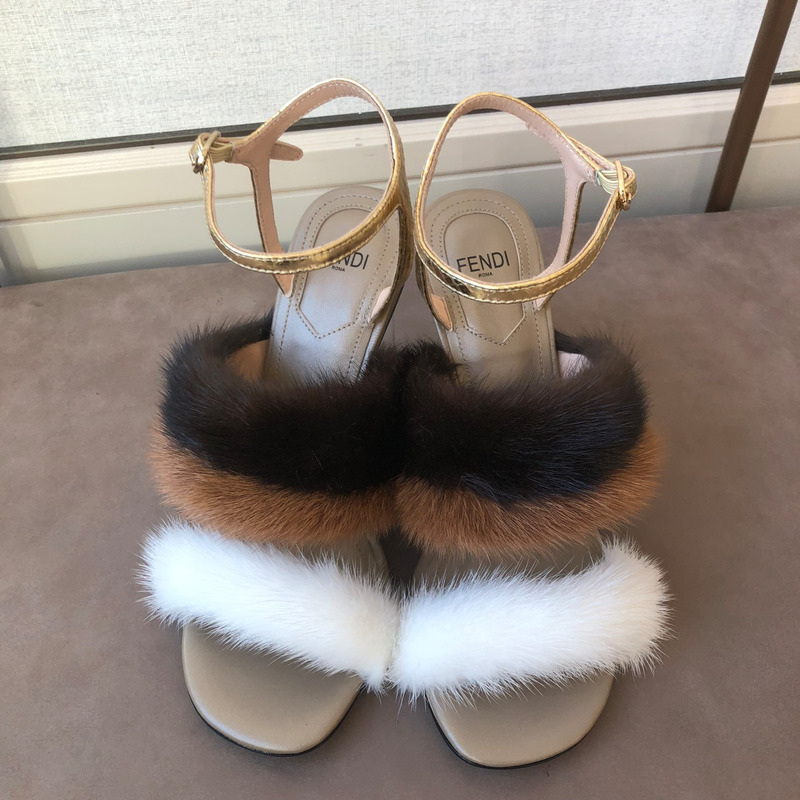 F**di first mink heels in brown and white