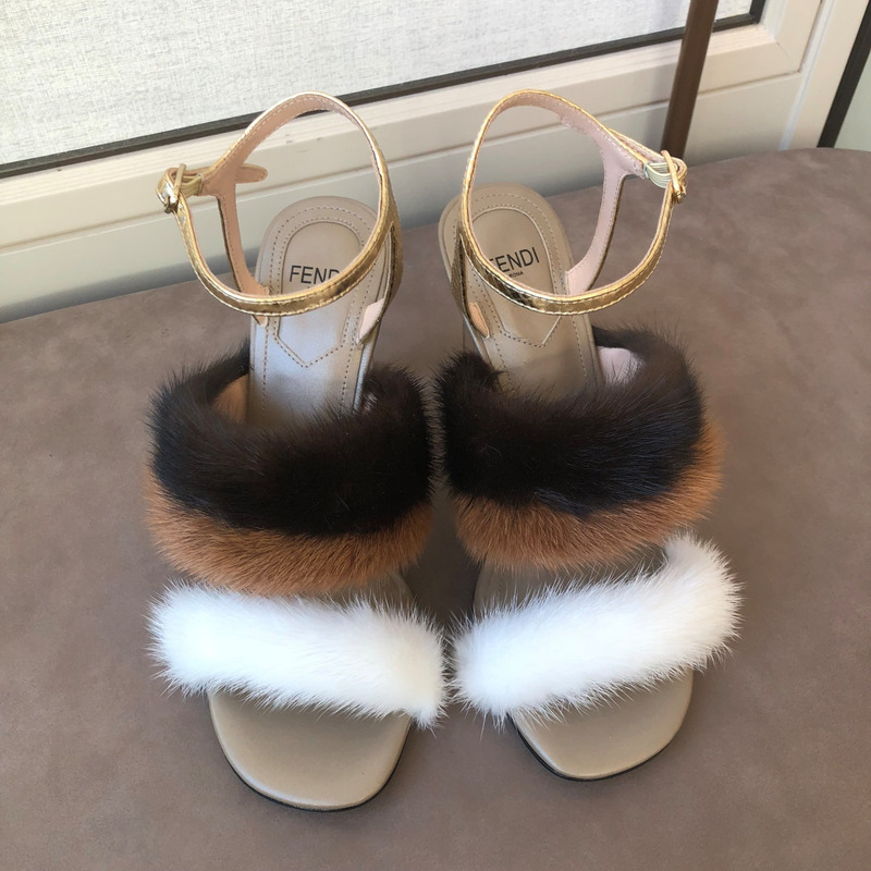 F**di first mink heels in brown and white