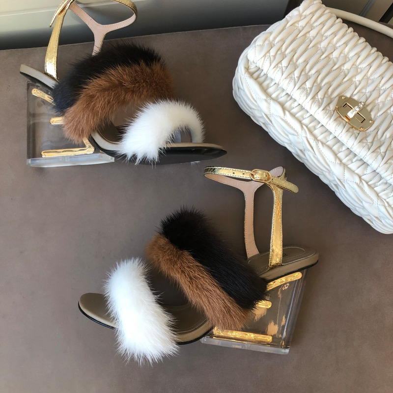 F**di first mink heels in brown and white