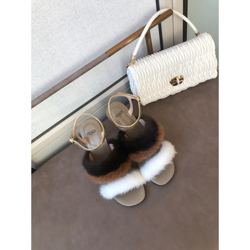 F**di first mink heels in brown and white