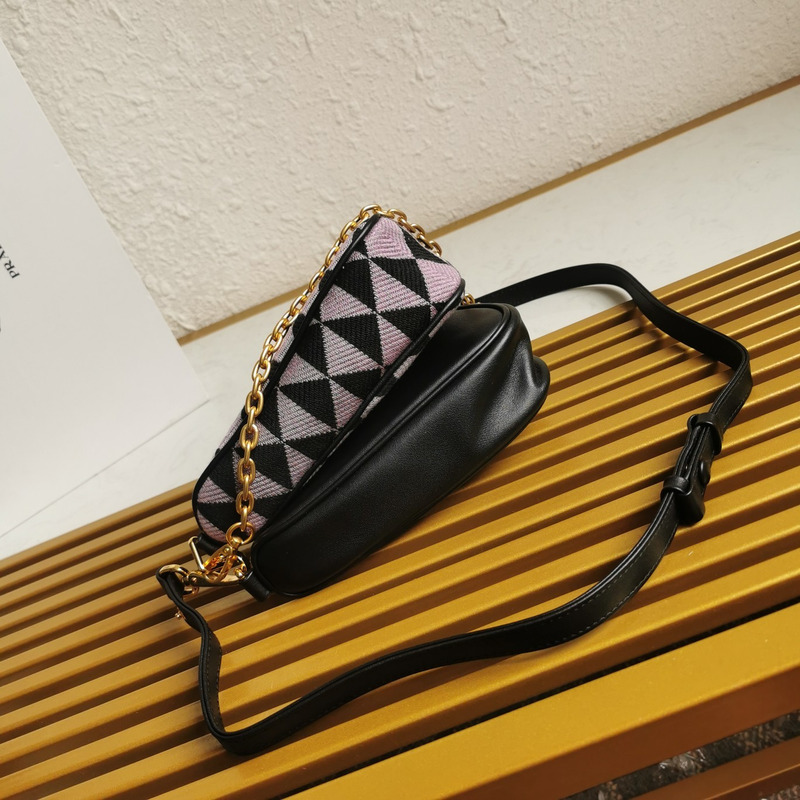 Pra*a  symbole leather and fabric mini bag in black