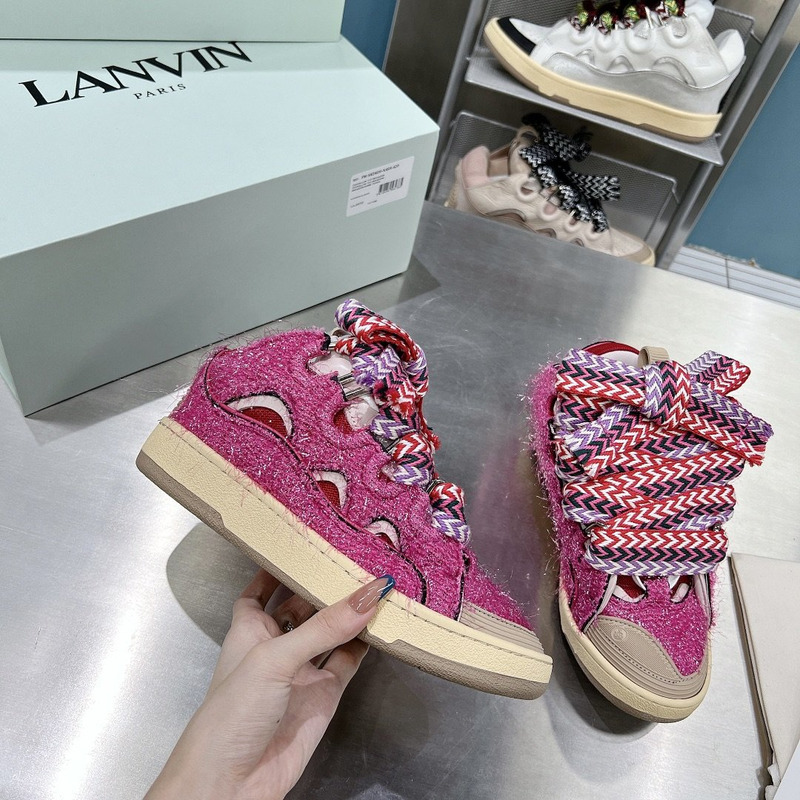 Lanvin Lurex Curb Metallic Sneakers Pink