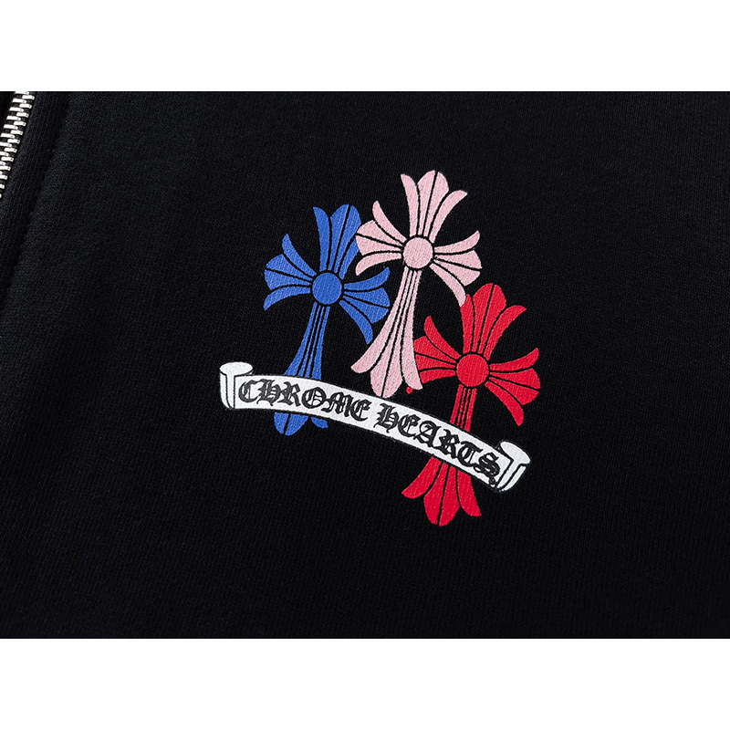 Chrome Hearts Multicolor Cemetery Cross Zip Up Hoodie Black