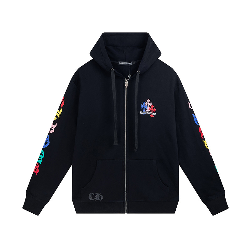 Chrome Hearts Multicolor Cemetery Cross Zip Up Hoodie Black