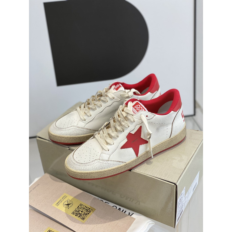 Gold Goose White Ball Star Sneakers Leather With Red Star And Heel Tab