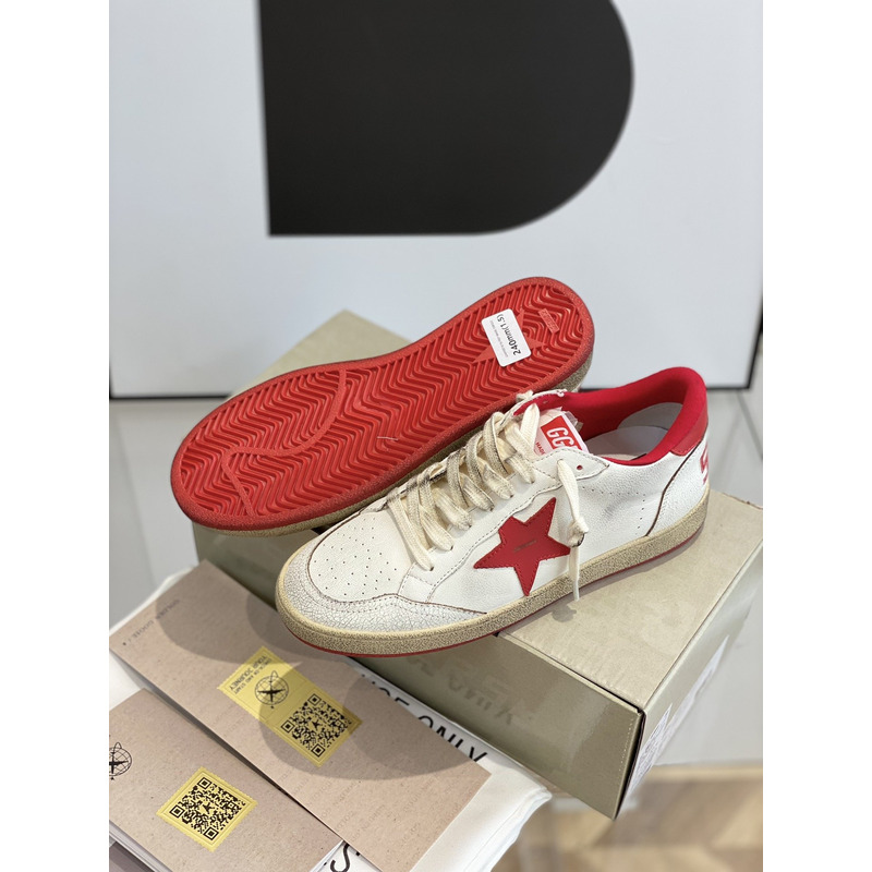 Gold Goose White Ball Star Sneakers Leather With Red Star And Heel Tab