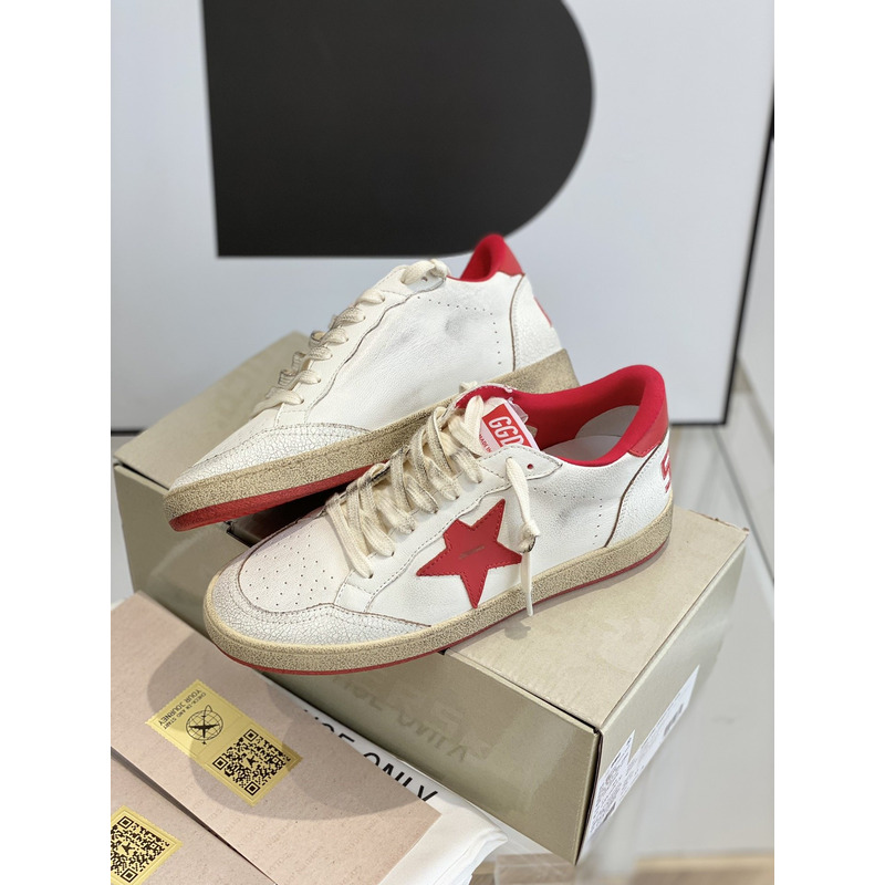 Gold Goose White Ball Star Sneakers Leather With Red Star And Heel Tab