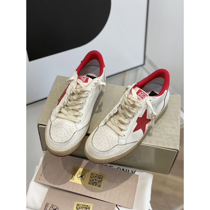 Gold Goose White Ball Star Sneakers Leather With Red Star And Heel Tab