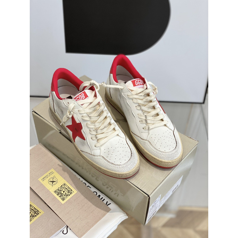 Gold Goose White Ball Star Sneakers Leather With Red Star And Heel Tab