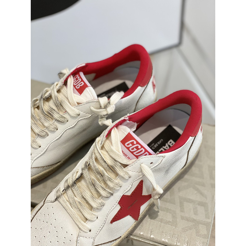 Gold Goose White Ball Star Sneakers Leather With Red Star And Heel Tab