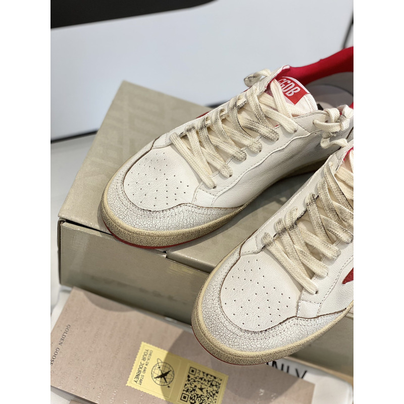 Gold Goose White Ball Star Sneakers Leather With Red Star And Heel Tab