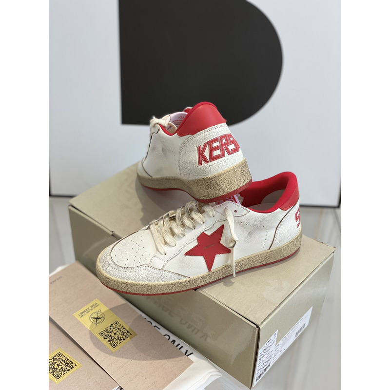 Gold Goose White Ball Star Sneakers Leather With Red Star And Heel Tab