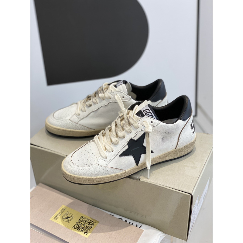 Gold Goose White Ball Star Sneakers Leather With Black Star And Heel Tab