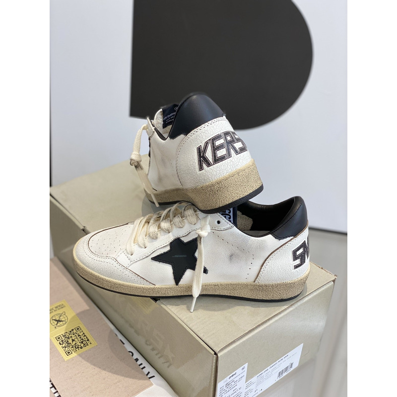 Gold Goose White Ball Star Sneakers Leather With Black Star And Heel Tab