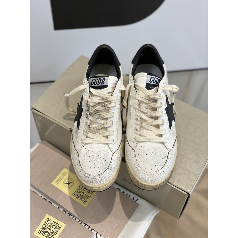 Gold Goose White Ball Star Sneakers Leather With Black Star And Heel Tab