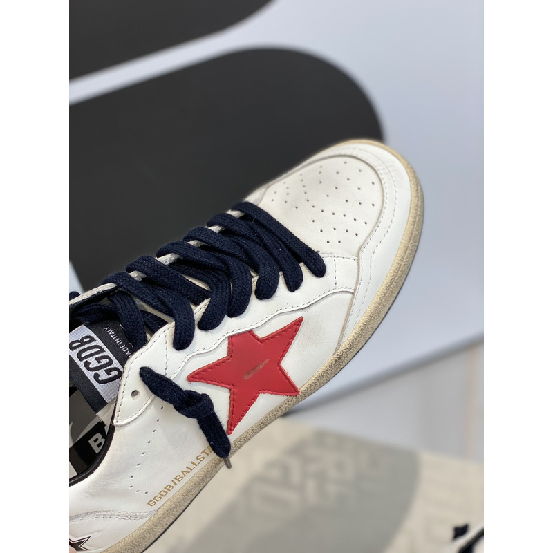 Gold Goose White Ball Star Sneakers Leather With Red Star  Black Shoelaces