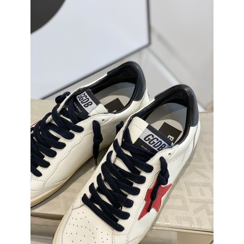 Gold Goose White Ball Star Sneakers Leather With Red Star  Black Shoelaces