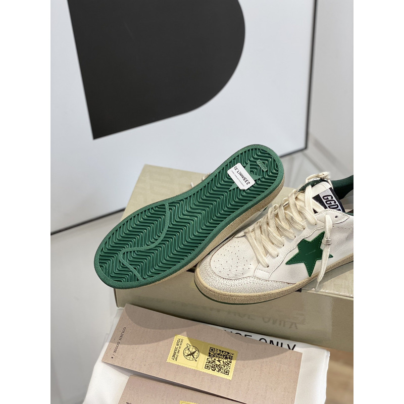 Gold Goose White Ball Star Sneakers Leather With  Green Star And Heel Tab