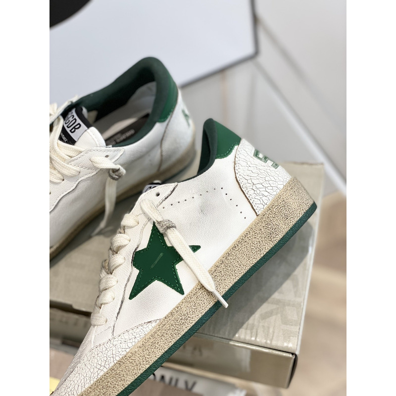 Gold Goose White Ball Star Sneakers Leather With  Green Star And Heel Tab