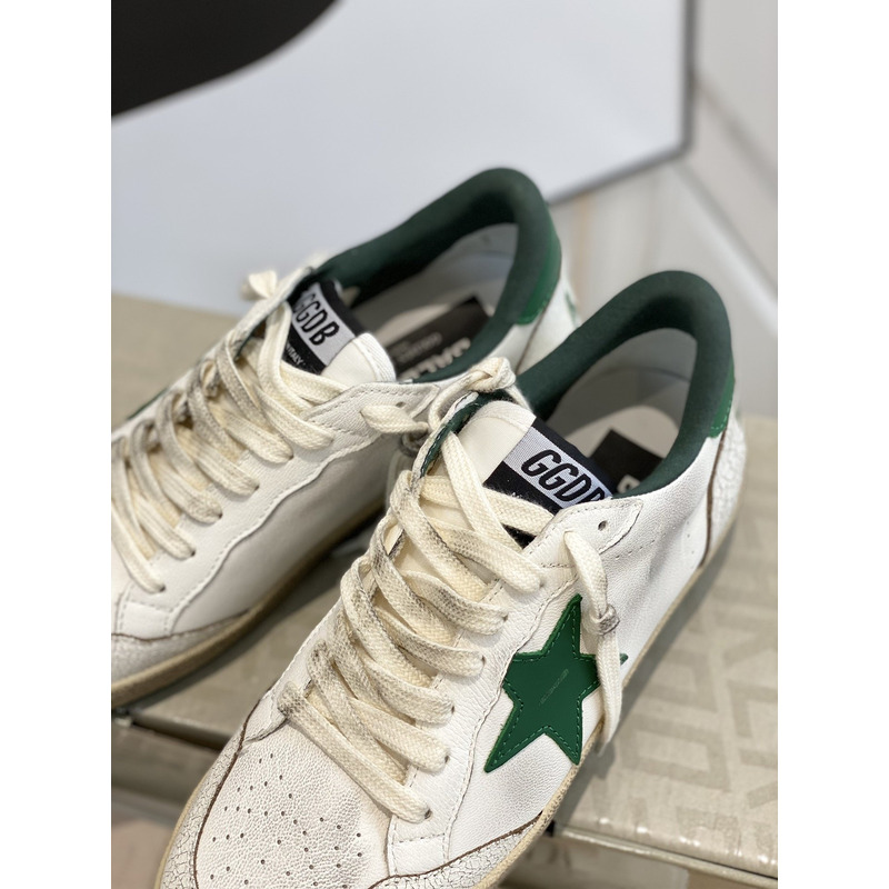 Gold Goose White Ball Star Sneakers Leather With  Green Star And Heel Tab