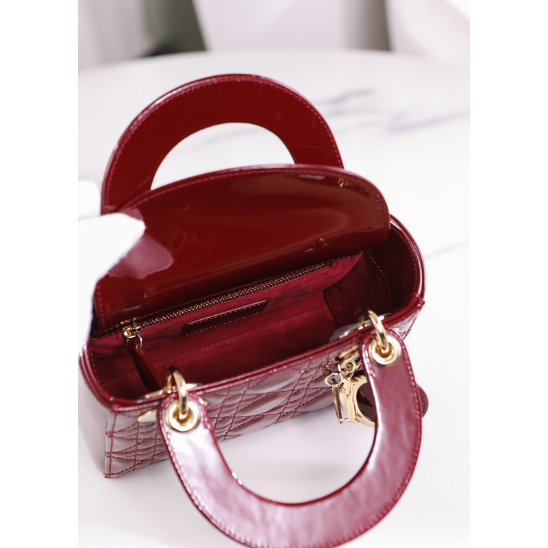 D*or lady mini classic lacquer bag burgundy red