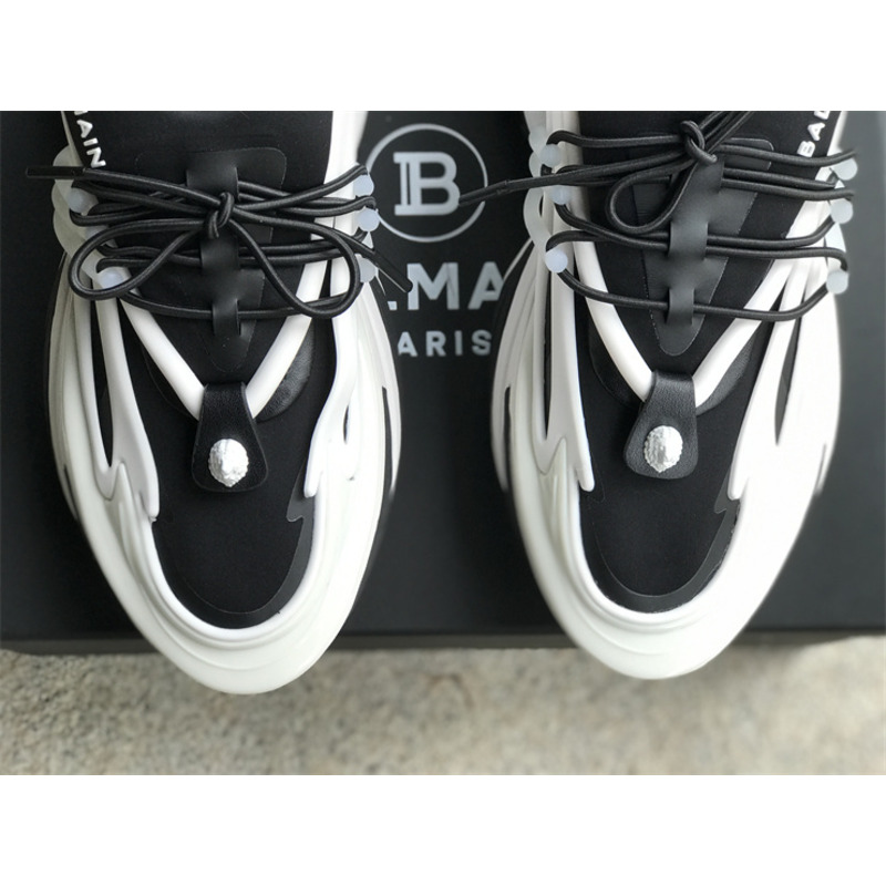 Balmain Unicorn Low Top Neoprene And Leather Trainers Black and White