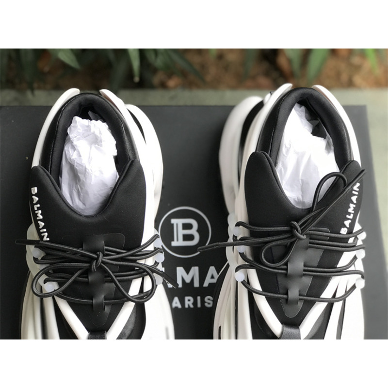 Balmain Unicorn Low Top Neoprene And Leather Trainers Black and White