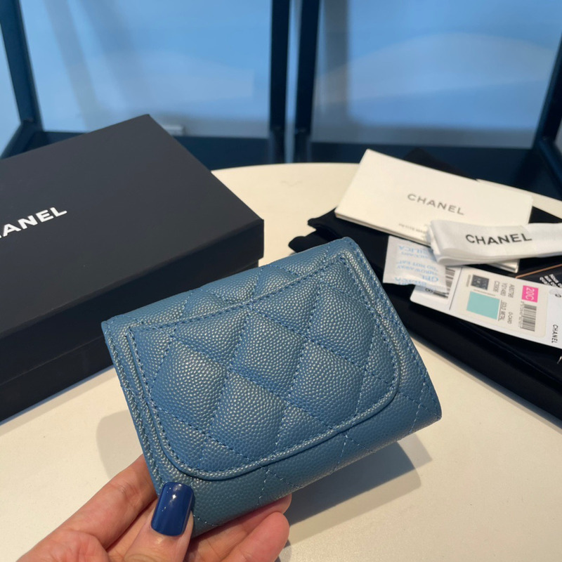 Ch*el classic flap wallet dark blue