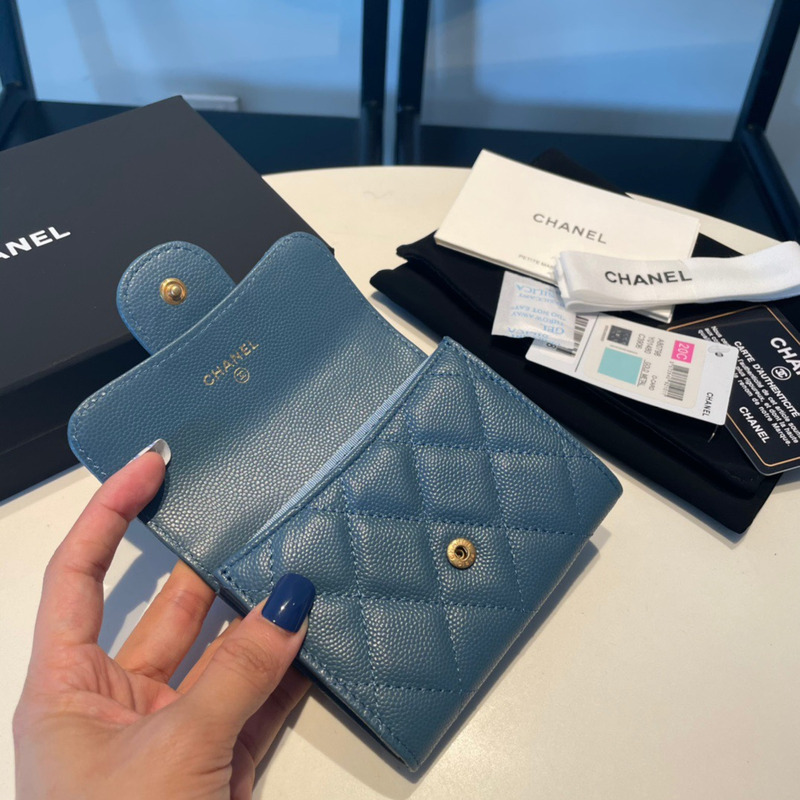 Ch*el classic flap wallet dark blue