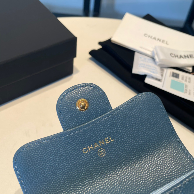 Ch*el classic flap wallet dark blue