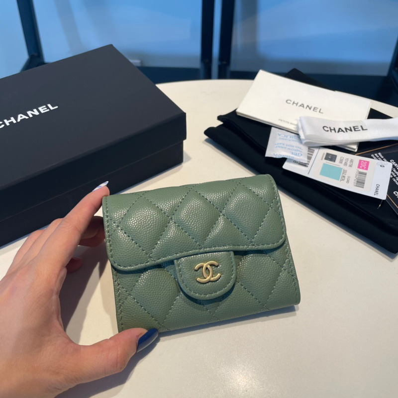 Ch*el classic flap wallet fair green