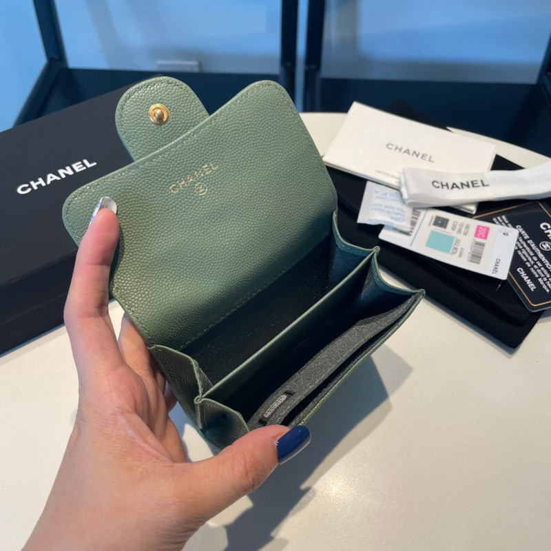 Ch*el classic flap wallet fair green