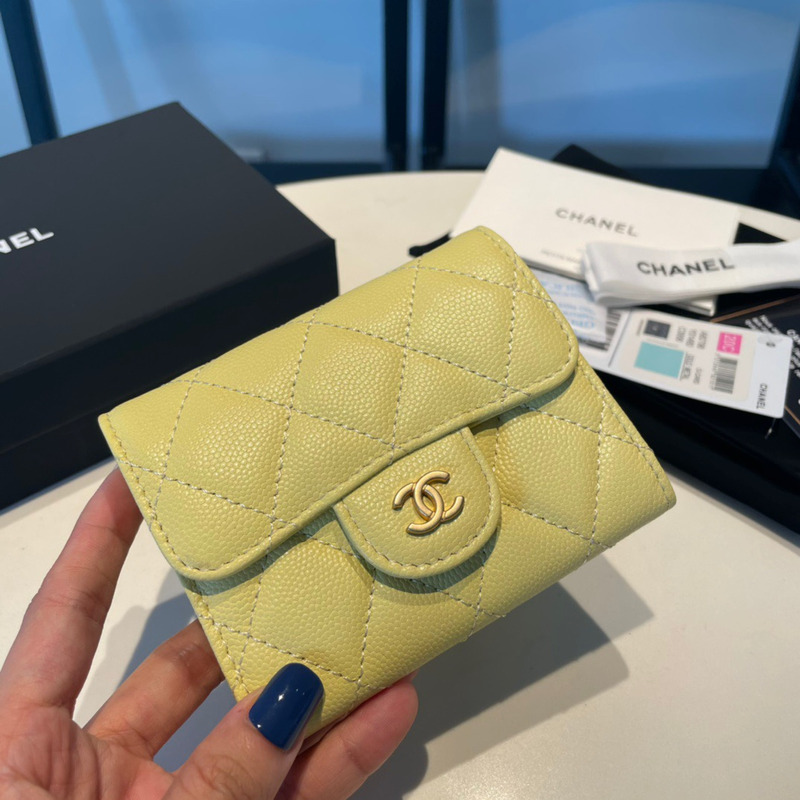 Ch*el classic flap wallet yellow