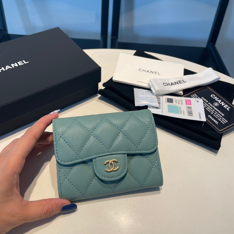 Ch*el classic flap wallet haze blue