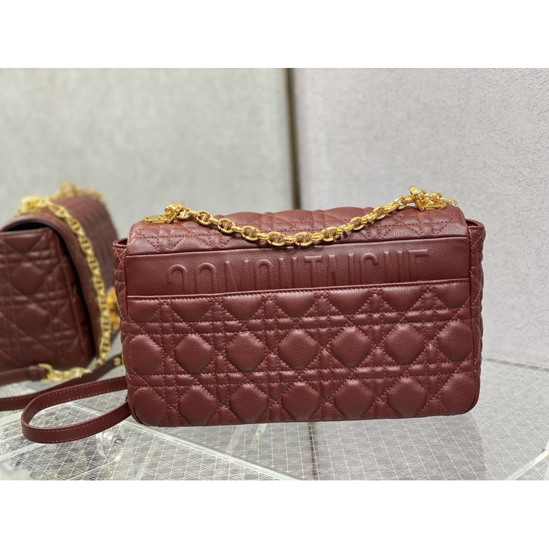 D*or caro bag beige soft calfskin dark red