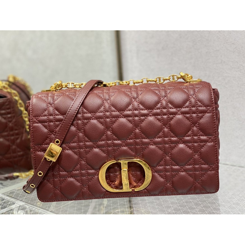 D*or caro bag beige soft calfskin dark red