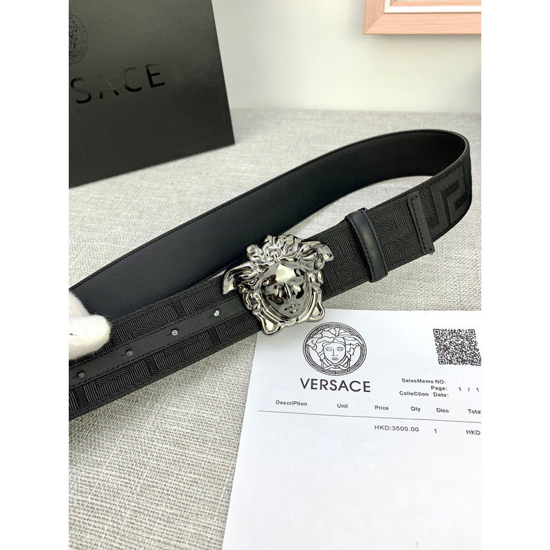 Versace Medusa Head Greca Leather Belt Silver Buckle