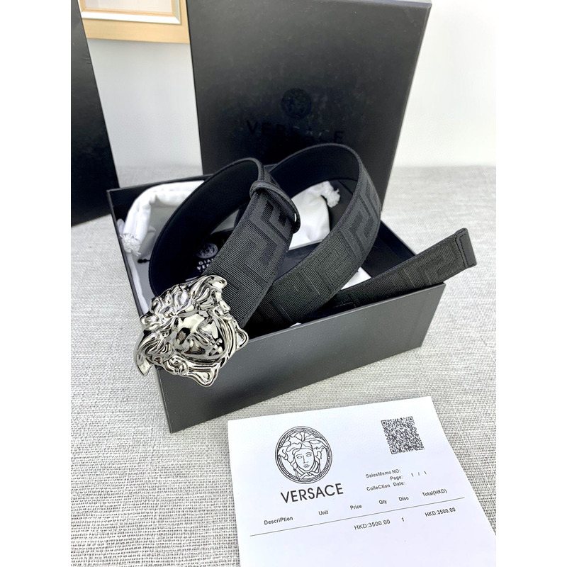 Versace Medusa Head Greca Leather Belt Silver Buckle