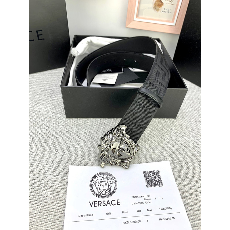 Versace Medusa Head Greca Leather Belt Silver Buckle