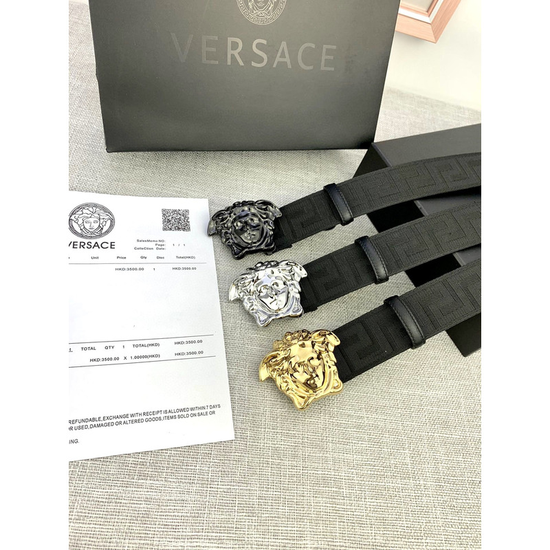 Versace Medusa Head Greca Leather Belt Silver Buckle