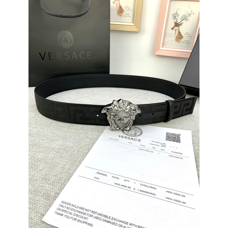 Versace Medusa Head Greca Leather Belt Silver Buckle