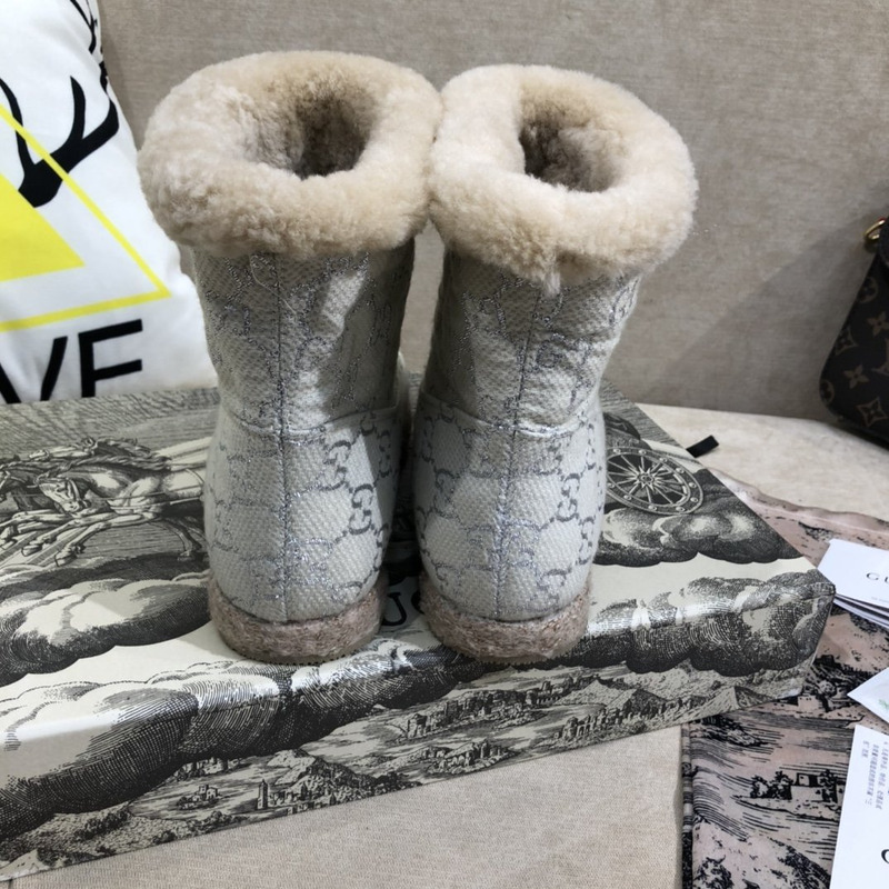 G*u*i fria horsebit gg wool shearling collar high top booties silver