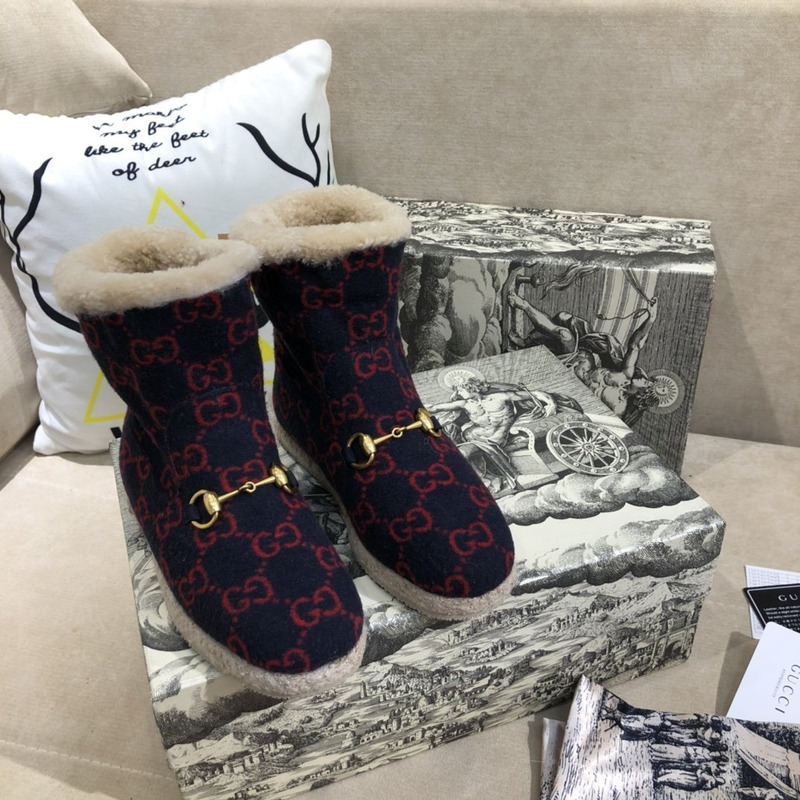 G*u*i fria horsebit gg wool shearling collar high top booties black red