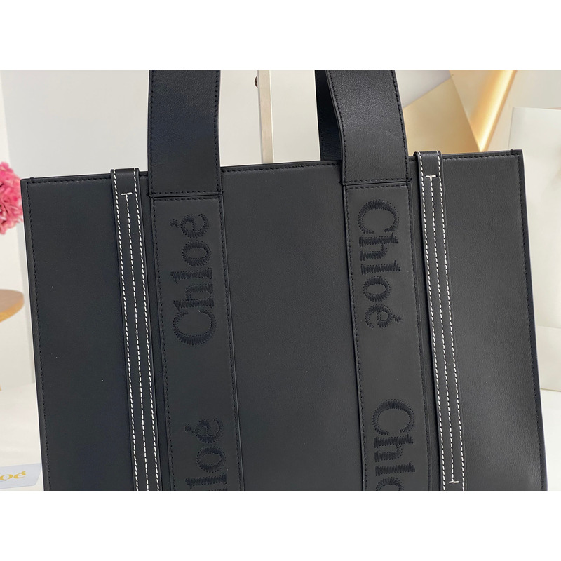 Chloe Woody Medium Tote Black