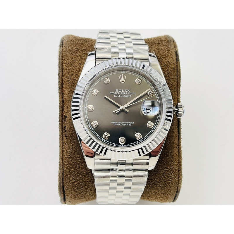 Rolex Stainless Steel Grey Dial Diamonds Inside  41MM